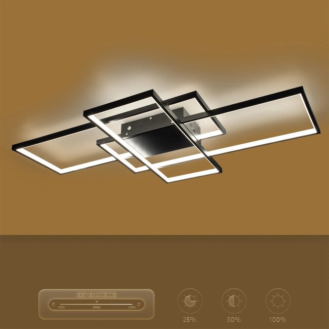 kelvo® QUADRA KLV-101-0296 Φωτιστικό Οροφής LED 120W 12000lm 120° AC 220-240V IP20 Ρυθμιζόμενο Λευκό CCT με Χειριστήριο από 2700K έως 6000K Dimmable - Lumileds SMD Chip - Μαύρο Ματ - Μ105 x Π60 x Υ9cm - 3 Χρόνια Εγγύηση - 12