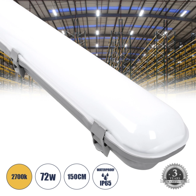 60178 LED Γραμμικό Βιομηχανικό Φωτιστικό Tri-Proof 150cm 72W 8162lm 120° AC 220-240V Αδιάβροχο IP65 Μ150 x Π10,5 x Υ8cm Θερμό Λευκό 2700K - 3 Χρόνια Εγγύηση