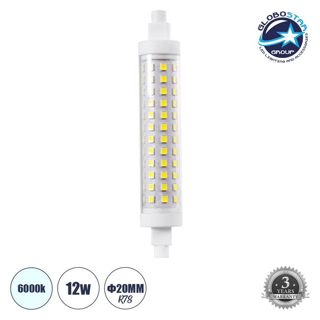 TUBINI 60396 Λάμπα R7S 118mm LED 12W 1452lm 360° AC 220-240V IP20 Ψυχρό Λευκό 6000K - Lumileds SMD Chip - Μ11.8 x Π2.2 x Υ2.2cm - 3 Χρόνια Εγγύηση