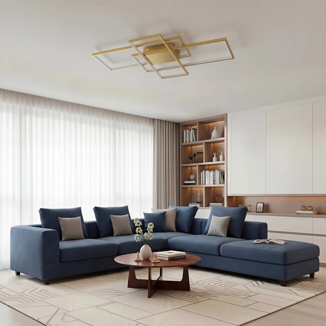 kelvo® QUADRA KLV-101-0298 Φωτιστικό Οροφής LED 120W 12000lm 120° AC 220-240V IP20 Ρυθμιζόμενο Λευκό CCT με Χειριστήριο από 2700K έως 6000K Dimmable - Lumileds SMD Chip - Σαμπανιζέ Χρυσό Ματ - Μ105 x Π60 x Υ9cm - 3 Χρόνια Εγγύηση - 2