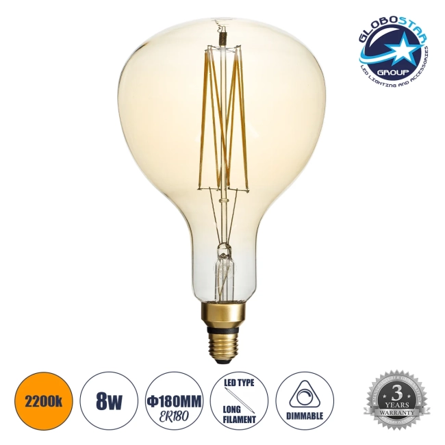 PAPAYAS 99169 Λάμπα E27 ER180 LED 8W 720lm 360° AC 220-240V IP20 Ultra Θερμό Λευκό 2200K Dimmable - Long Filament Chip - Μελί - Μ18 x Π18 x Υ30cm - 3 Χρόνια Εγγύηση PAPAYAS 99169 Λάμπα E27 ER180 LED 8W 720lm 360° AC 220-240V IP20 Ultra Θερμό Λευκό 2200K Dimmable - Long Filament Chip - Μελί - Μ18 x Π18 x Υ30cm - 3 Χρόνια Εγγύηση