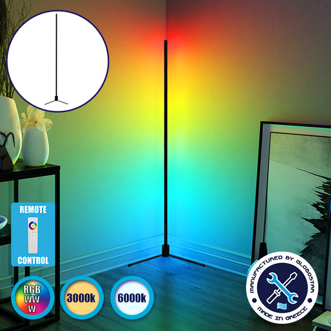 Μοντέρνο Minimal Επιδαπέδιο Μαύρο Φωτιστικό 250cm LED 50 Watt με Ασύρματο Χειριστήριο Αφής 2.4G RF & Dimmer RGBW+WW Πολύχρωμο - Ψυχρό - Ημέρας - Θερμό  ALIEN Design GLOBO-250-9