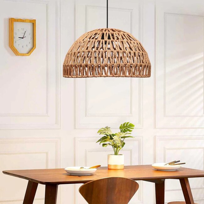 SAND 204-0167 Boho Κρεμαστό Φωτιστικό Καμπάνα Μονόφωτο 1 x E27 IP20 Μπεζ Σχοινί - Μ29 x Π29 x Υ16cm - 3