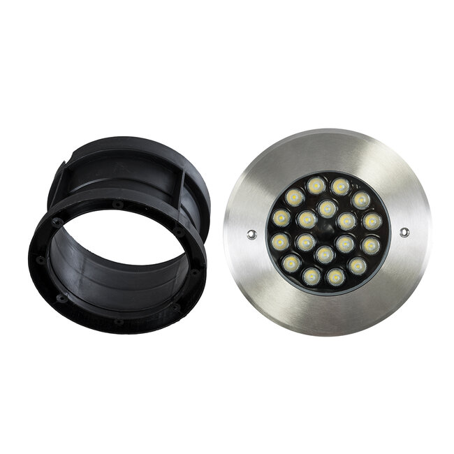 UNDERGROUND-SINA 90572 Χωνευτό Φωτιστικό Σποτ Δαπέδου LED 18W 1710lm 15° DC 24V Αδιάβροχο IP68 Φ20 x Υ11cm Φυσικό Λευκό 4500K - Ανοξείδωτο Ατσάλι - 3 Χρόνια Εγγύηση - 9