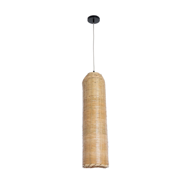 WAIKIKI 02349 Boho Κρεμαστό Φωτιστικό Οροφής Μονόφωτο 1 x E27 AC220-240V IP20 - Φ20 x Υ80cm - Μπεζ Ξύλινο Μπαμπού Καμπάνα - 5 Χρόνια Εγγύηση - 3