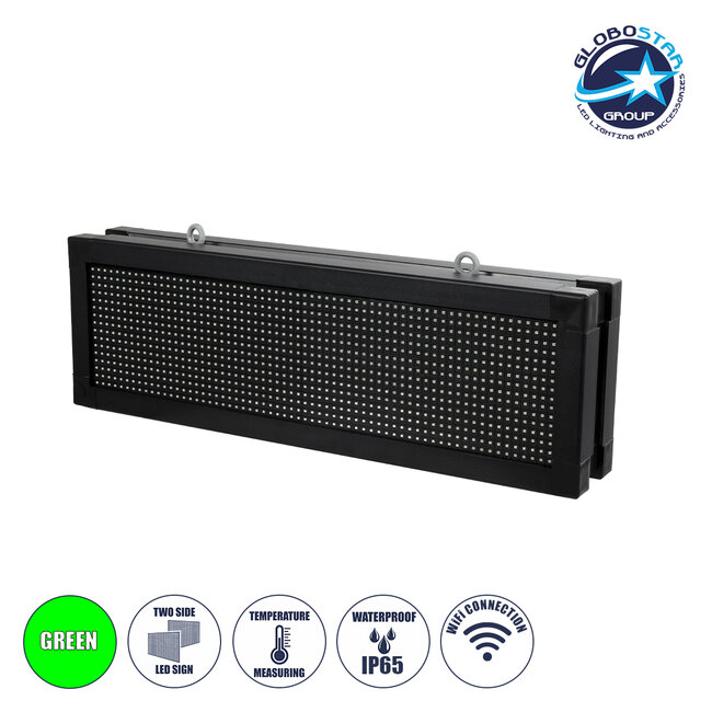 DISPLAY 90317 LED Scrolling Display 64x16cm - Κυλιόμενη Ψηφιακή Πινακίδα / Επιγραφή Διπλής Όψης P10 LED SMD AC 220-240V - Λειτουργία μέσω Wi-Fi με Εφαρμογή APP - Αισθήτηρας Θερμοκρασίας και Υγρασίας - Αδιάβροχο IP65 - Μ70.5 x Π11 x Υ22.5cm - Πράσινο - 1 Χρόνο Εγγύηση