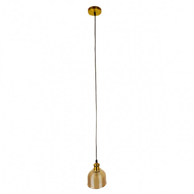 Vintage Κρεμαστό Φωτιστικό Οροφής Μονόφωτο Χρυσό Γυάλινο Διάφανο Καμπάνα με Χρυσό Ντουί Φ14  SEGRETO GOLD 01448 - 2