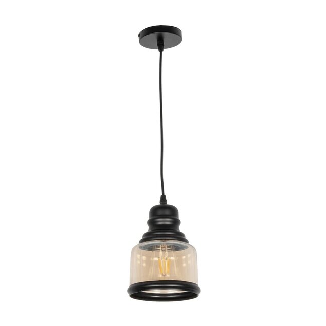 OLIVER 999-0187 Vintage Κρεμαστό Φωτιστικό Οροφής με Ντουί 1 x E27 AC 220-240V IP20 - Μελί & Μαύρο - Μ15 x Π15 x Υ21.5cm