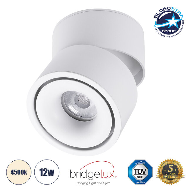 OMEGA-S 60298 Επιφανειακό LED Spot Downlight Φ10cm 12W 1560lm 36° AC 220-240V IP20 Φ10 x Υ10.5cm - Στρόγγυλο - Λευκό - Φυσικό Λευκό 4500K - Bridgelux COB - 5 Years Warranty