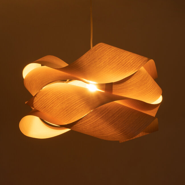 CORALINE 02181 Boho Κρεμαστό Φωτιστικό Οροφής Μονόφωτο 1 x E27 AC220-240V IP20 - Φ60 x Υ30cm - Μπεζ Λεπτό Φύλλο Ξύλου Πλέγμα - 5 Χρόνια Εγγύηση - 2