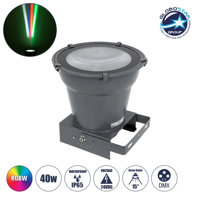 FLOOD-AION 90227 Προβολέας Wall Washer Special Water Effect - Ειδικού Εφέ Νερού LED 40W 2400lm 15° DC 24V Αδιάβροχο IP65 L35.5 x W31.5 x H16.5cm RGBW DMX512 - Γκρι Ανθρακί - 3 Years Warranty