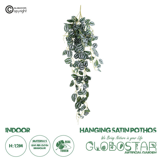 Artificial Garden SATIN POTHOS HANGING BRANCH 20242 Τεχνητό Διακοσμητικό Κρεμαστό Φυτό Ασημένια Άμπελός - Πόθος Υ120cm