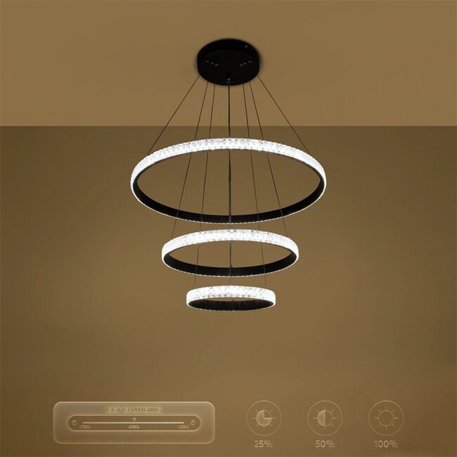 kelvo® DIAMOND KLV-101-0237-V2 Κρεμαστό Φωτιστικό Οροφής LED 100W 10000lm 180° AC 220-240V IP20 Ρυθμιζόμενο Λευκό CCT με Χειριστήριο από 2700K έως 6000K Dimmable - Lumileds SMD Chip - Μαύρο Ματ - Μ60 x Π60 x Υ60cm - 3 Χρόνια Εγγύηση - 14