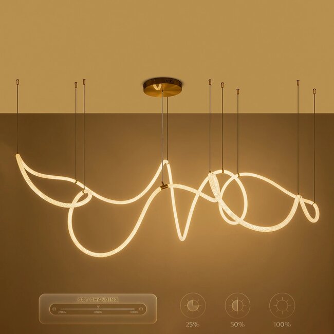 kelvo® GLOW KLV-101-0158 Κρεμαστό Φωτιστικό Οροφής LED 105W 10500lm 360° AC 220-240V IP20 Ρυθμιζόμενο Λευκό CCT με Χειριστήριο από 2700K έως 6000K Dimmable - Lumileds SMD Chip - Χρυσό Πλατίνα - Μ180 x Π180 x Υ110cm - 3 Χρόνια Εγγύηση - 14