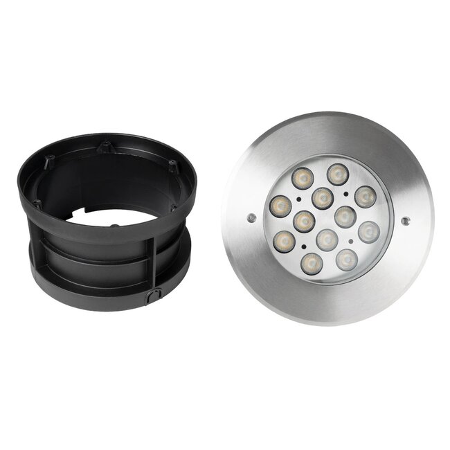 UNDERWATERTUNI 999-0270 Υποβρύχιο Χωνευτό Σποτ για Σιντριβάνια/Πισίνες LED 12W 1080lm 30° DC 24V Αδιάβροχο IP68 Θερμό Λευκό 2700K Dimmable - Bridgelux SMD Chip - Ανοξείδωτο Ατσάλι SS304 - Μ18 x Π18 x Υ9.3cm / Q15cm - 3 Χρόνια Εγγύηση - 8