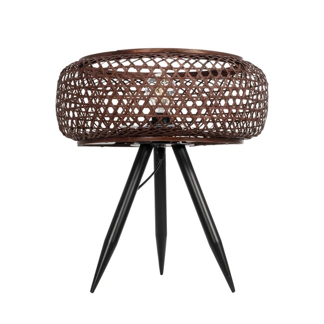 ZORION 999-0040 Vintage Επιτραπέζιο Φωτιστικό Πορτατίφ Μονόφωτο 1 x E27 IP20 Καφέ Ξύλο με Μαύρο Μέταλλο - Μ40 x Π40 x Υ43.5cm