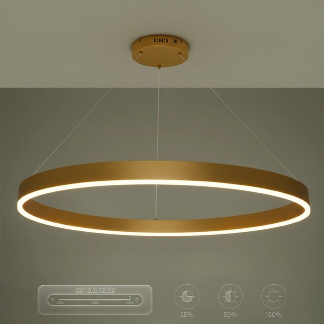 kelvo® VENOM KLV-101-0195 Κρεμαστό Φωτιστικό Οροφής LED 75W 7500lm 120° AC 220-240V IP20 Ρυθμιζόμενο Λευκό CCT με Χειριστήριο από 2700K έως 6000K Dimmable - Lumileds SMD Chip - Χρυσό Πλατίνα - Μ100 x Π100 x Υ6.5cm - 3 Χρόνια Εγγύηση - 13