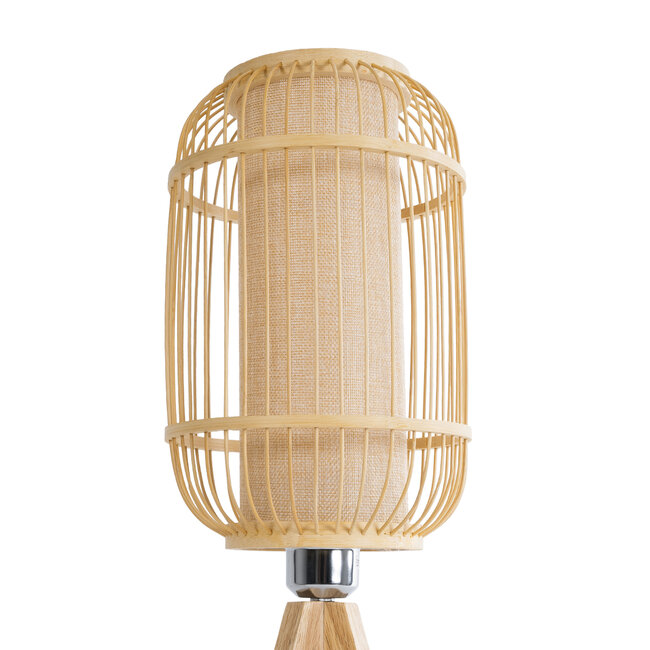 BODHI 01992 Boho Επιτραπέζιο Φωτιστικό Μονόφωτο 1 x E27 AC220-240V IP20 - Φ19 x Υ49cm - Μπεζ Ξύλινο Μπαμπού Πλέγμα - 5 Χρόνια Εγγύηση