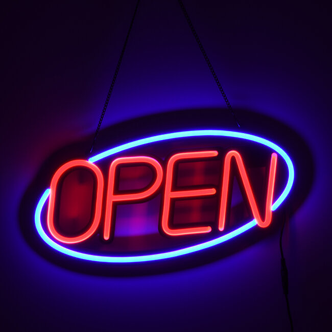85860 Φωτιστικό Ταμπέλα Φωτεινή Επιγραφή NEON LED Σήμανσης Animated Ovale OPEN 30W AC 230V με Διακόπτη On/Off και Ασύρματο Χειριστήριο IR Μπλε - Κόκκινο - 5