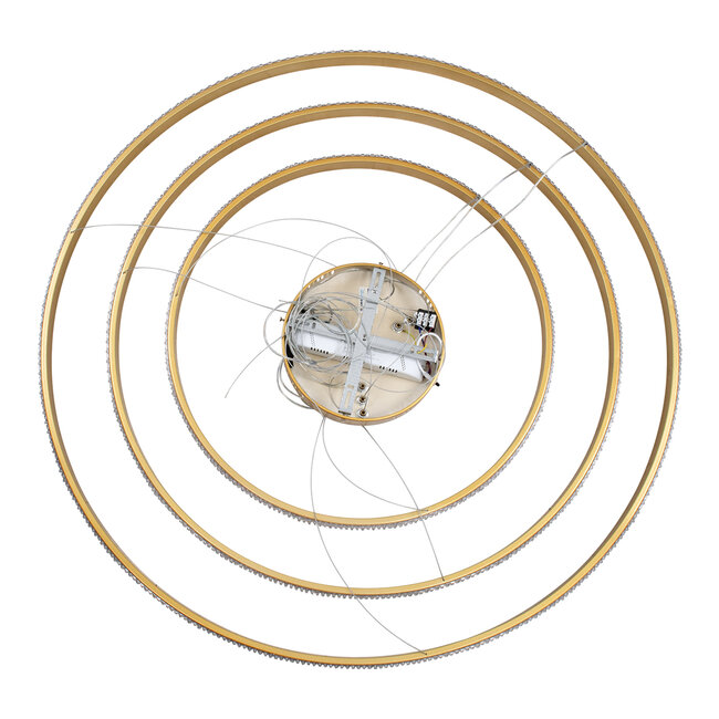 DIAMOND TRIO 61141-DECO Κρεμαστό Φωτιστικό Δαχτυλίδι-Κύκλος LED CCT 150W 18379lm 360° AC 220-240V - Εναλλαγή Φωτισμού μέσω Τηλεχειριστηρίου All In One Ψυχρό 6000k+Φυσικό 4500k+Θερμό 2700k Dimmable Φ60+80+100cm - Χρυσό Βούρτσας - 9