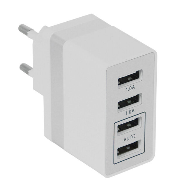 Φορτιστής USB 4 Θέσεων Wall Adapter 2 x AUTO 2.1A & 2 x 1A 5V DC Λευκός με Χρώμιο  69997 - 2 Φορτιστής USB 4 Θέσεων Wall Adapter 2 x AUTO 2.1A & 2 x 1A 5V DC Λευκός με Χρώμιο  69997 - 2