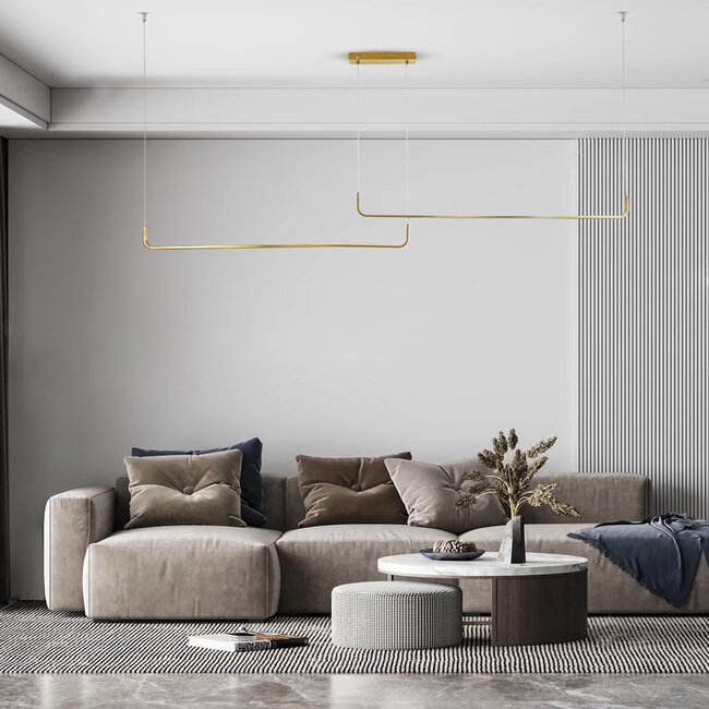 LINARIA DUO 60926 Μοντέρνο Κρεμαστό Φωτιστικό Οροφής LED 72W 8300lm 200° AC 220-240V IP20 Ρυθμιζόμενο Λευκό CCT με Χειριστήριο από 2700K έως 6000K Dimmable - Lumileds SMD Chip - Χρυσό Βούρτσας - Μ130 x Π4 x Υ25cm - 3 Χρόνια Εγγύηση - 11