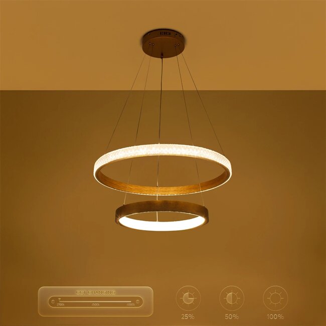 kelvo® DIAMOND KLV-101-0236-V2 Κρεμαστό Φωτιστικό Οροφής LED 75W 7500lm 360° AC 220-240V IP20 Ρυθμιζόμενο Λευκό CCT με Χειριστήριο από 2700K έως 6000K Dimmable - Lumileds SMD Chip - Χρυσό Πλατίνα - Μ60 x Π60 x Υ40cm - 3 Χρόνια Εγγύηση - 12