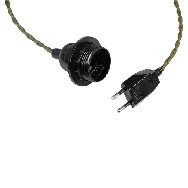 WHIP 77667 Μοντέρνο DIY Φωτιστικό με Πλεκτό Καλώδιο, Ντουί 1 x E27, Διακόπτη On/Off & Πρίζα AC 220-240V IP20 - Χακί & Μαύρο - Μ150 x Π5.8 x Υ5.8cm - 2