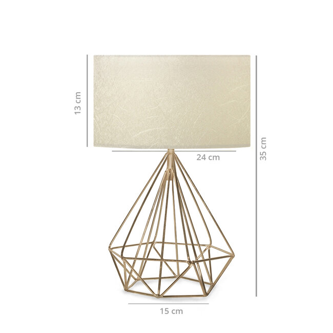 DIAMOND 204-0084 Μοντέρνο Eπιτραπέζιο Φωτιστικό Μονόφωτο 1 x E27 IP20 Χρυσό Μέταλλο με Μπεζ Ύφασμα - Μ24 x Π24 x Υ35cm