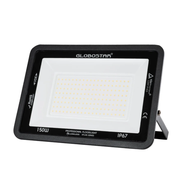  ATLAS 61430 Προβολέας LED 150W 17250lm 120° AC 220-240V Αδιάβροχο IP67 Θερμό Λευκό 2700K - Lumileds SMD Chip - TÜV Rheinland Certified - Μαύρο Ματ - Μ32 x Π4 x Υ23cm - 5 Χρόνια Εγγύηση