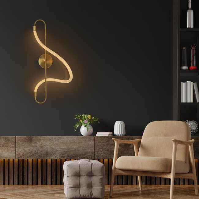 kelvoGLOW 61683 Μοντέρνο Φωτιστικό Τοίχου - Απλίκα LED 18W 1800lm 360° AC 220-240V IP20 Ρυθμιζόμενο Λευκό CCT με On/Off 2700K/4500K/6000K - Lumileds SMD Chip - Χρυσό Πλατίνα & Λευκό Νήμα - Μ30 x Π15 x Υ70cm - 3 Χρόνια Εγγύηση