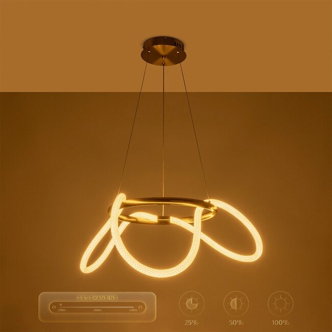 kelvo® GLOW KLV-101-0162 Κρεμαστό Φωτιστικό Οροφής LED 36W 3600lm 360° AC 220-240V IP20 Ρυθμιζόμενο Λευκό CCT με Χειριστήριο από 2700K έως 6000K Dimmable - Lumileds SMD Chip - Χρυσό Πλατίνα - Μ70 x Π70 x Υ40cm - 3 Χρόνια Εγγύηση - 14