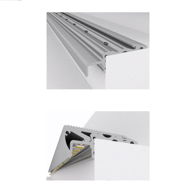 STAIR-PROFILE 70823-1M Προφίλ Αλουμινίου - Βάση & Ψύκτρα Ταινίας LED με Λευκό Γαλακτερό Κάλυμμα - Χρήση σε Σκαλοπάτια - Πατητό Κάλυμμα - Ασημί - 1 Μέτρο - Μ100 x Π6 x Υ2.1cm - 7
