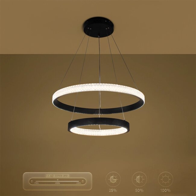 kelvo® DIAMOND KLV-101-0235 Κρεμαστό Φωτιστικό Οροφής LED 75W 7500lm 360° AC 220-240V IP20 Ρυθμιζόμενο Λευκό CCT με Χειριστήριο από 2700K έως 6000K Dimmable - Lumileds SMD Chip - Μαύρο Ματ - Μ60 x Π60 x Υ40cm - 3 Χρόνια Εγγύηση - 14