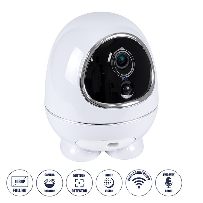 86008 Rechargeable Table Camera WiFi HD 1080P 3MP 350° 5200mAh Two Way Audio & Motion Detection - Επαναφορτιζόμενη Επιτραπέζια Κάμερα WiFi HD 1080P 350° 5200mAh Διπλή Κατέυθυνση Ομιλίας με Ανιχνευτή Κίνησης - Λευκό - 2