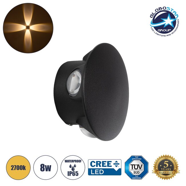 SOL 60689 Μοντέρνο Φωτιστικό Τοίχου - Απλίκα LED 8W 1000lm 30° AC 220-240V Αδιάβροχο IP65 Θερμό Λευκό 2700K - CREE XPE Chip & TÜV SÜD Driver - Μαύρο Ματ - Μ10 x Π5 x Υ10cm - 5 Χρόνια Εγγύηση SOL 60689 Μοντέρνο Φωτιστικό Τοίχου - Απλίκα LED 8W 1000lm 30° AC 220-240V Αδιάβροχο IP65 Θερμό Λευκό 2700K - CREE XPE Chip & TÜV SÜD Driver - Μαύρο Ματ - Μ10 x Π5 x Υ10cm - 5 Χρόνια Εγγύηση