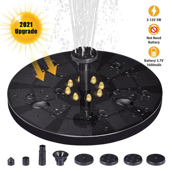 71531 Ηλιακό Αυτόνομο Φωτοβολταϊκό Διακοσμητικό Συντριβάνι LED 3W με Μέγιστο Ύψος Νερού 30-60cm - 4 Διαφορετικά Μπέκ Ψεκασμού Αδιάβροχο IP68 Θερμό Λευκό 2700K Φ18 x Υ8cm - 9