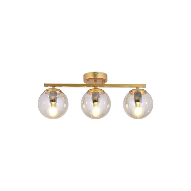 RADIAM 201-0066 Vintage Φωτιστικό Οροφής Ράγα Τρίφωτο 3 x E27 IP20 Χρυσό Μέταλλο με Διαφανή Μπάλα - Μ60 x Π20 x Υ25cm