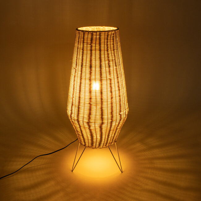 BOLSON 02012 Boho Επιδαπέδιο Φωτιστικό Μονόφωτο 1 x E27 AC220-240V IP20 - Φ30 x Υ70cm - Μπεζ Ξύλινο Μπαμπού Πλέγμα - 5 Χρόνια Εγγύηση