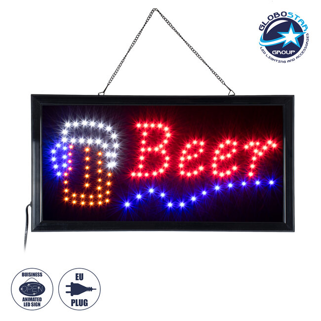 75688 Φωτιστικό Ταμπέλα Φωτεινή Επιγραφή LED Σήμανσης BEER 3W AC 230V με Διακόπτη On/Off Κόκκινο - Μπλε - Πορτοκαλί
