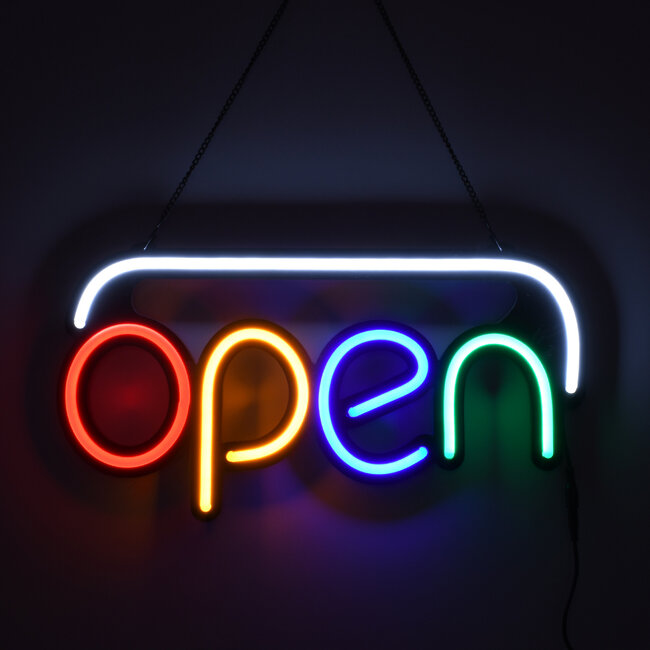 85859 Φωτιστικό Ταμπέλα Φωτεινή Επιγραφή NEON LED Σήμανσης Animated OPEN 30W AC 230V με Διακόπτη On/Off και Ασύρματο Χειριστήριο IR Λευκό - Κόκκινο - Πράσινο - Κίτρινο - Γαλάζιο - 5