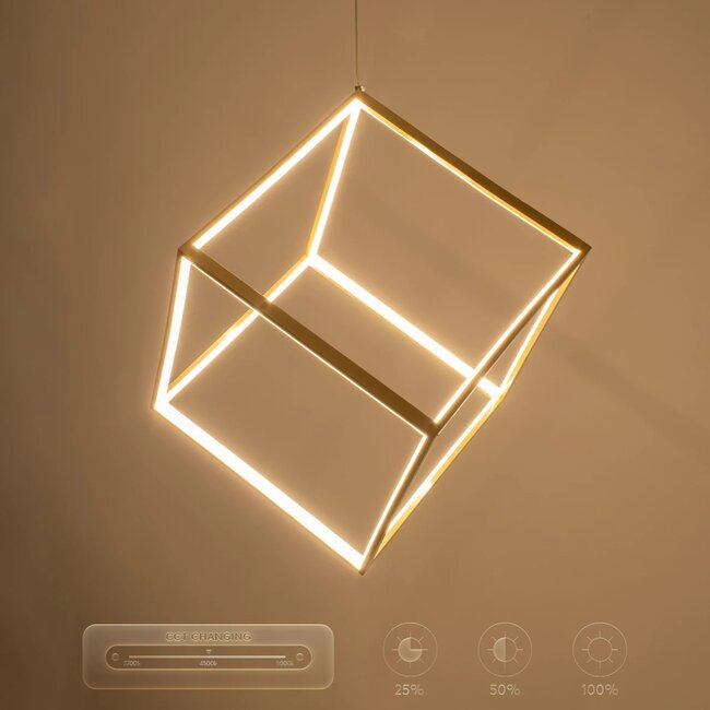 kelvo® KIBOO KLV-101-0262 Κρεμαστό Φωτιστικό Οροφής LED 36W 3600lm 360° AC 220-240V IP20 Ρυθμιζόμενο Λευκό CCT με Χειριστήριο από 2700K έως 6000K Dimmable - Lumileds SMD Chip - Χρυσό Πλατίνα - Μ40 x Π40 x Υ40cm - 3 Χρόνια Εγγύηση - 14