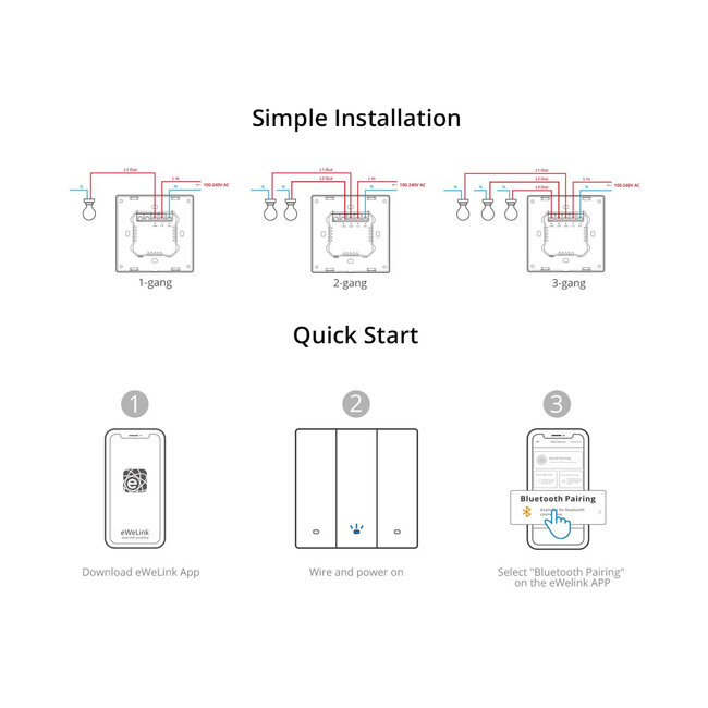 80088 SONOFF M5-2C-80 SwitchMan Mechanical Smart Switch WiFi & Bluetooth AC 100-240V Max 10A 2200W (5A/Way) 2 Way - 18