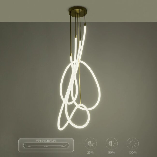 kelvo® GLOW KLV-101-0154 Φωτιστικό Οροφής LED 85W 8500lm 360° AC 220-240V IP20 Ρυθμιζόμενο Λευκό CCT με Χειριστήριο από 2700K έως 6000K Dimmable - Lumileds SMD Chip - Χρυσό Πλατίνα - Μ100 x Π100 x Υ140cm - 3 Χρόνια Εγγύηση - 15