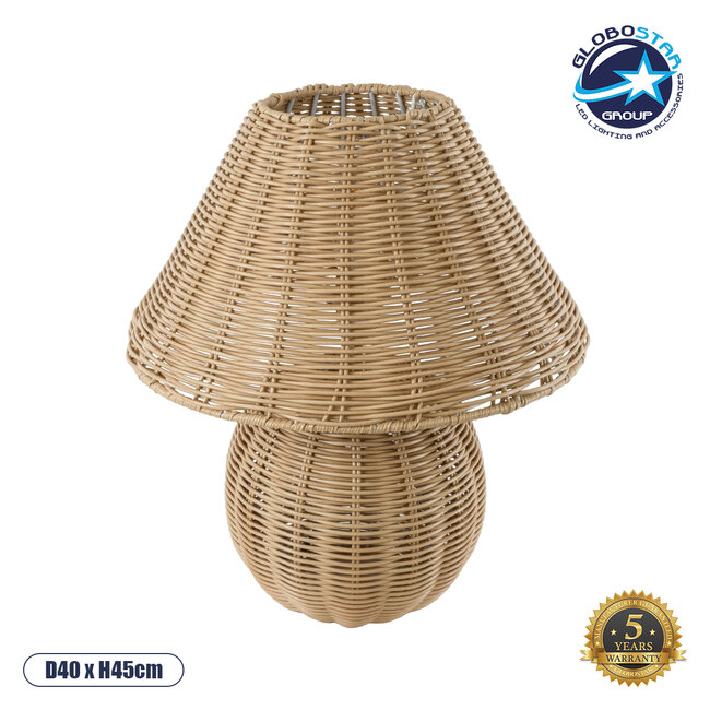 SAOFILIPE 02239 Boho Επιτραπέζιο Φωτιστικό Μονόφωτο 1 x E27 AC220-240V IP20 - Φ40 x Υ45cm - Μπεζ Ξύλινο Καμπάνα - 5 Χρόνια Εγγύηση