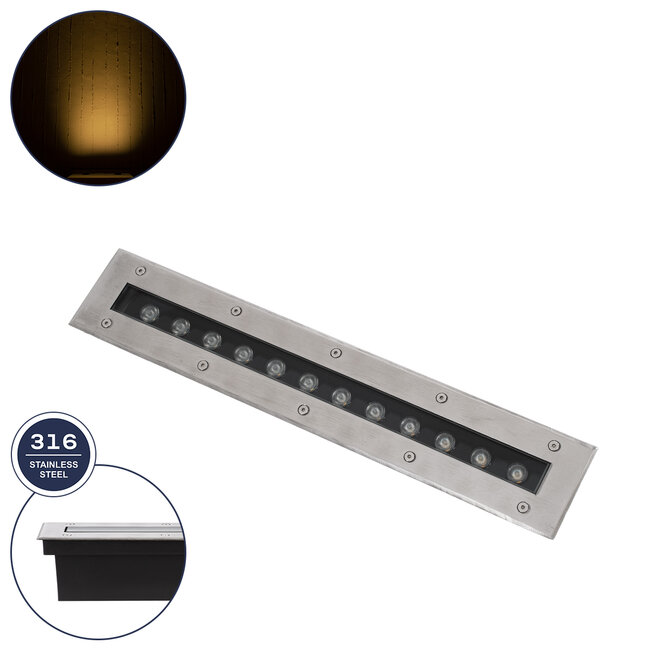 UNDERGROUND-REMVI 90192 Χωνευτή Μπάρα Φωτισμού Wall Washer LED 12W 1080lm 10° DC 24V Αδιάβροχο IP68 Θερμό Λευκό 2700K Dimmable - Ανοξείδωτο Ατσάλι 304 - Μ50 x Π7.4 x Υ7cm / Q48.5 x 7.5cm - 3 Χρόνια Εγγύηση