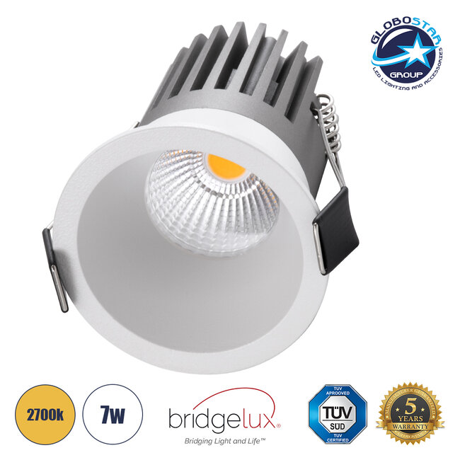 MICRO-B 60243 Χωνευτό LED Spot Downlight TrimLess Φ6cm 7W 875lm 38° AC 220-240V IP20 Φ6 x Υ7.8cm - Στρόγγυλο - Λευκό - Θερμό Λευκό 2700K - Bridgelux COB - 5 Years Warranty