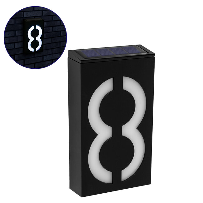 71518 Αυτόνομο Ηλιακό Φωτιστικό LED SMD 1W 100 lm με Ενσωματωμένη Μπαταρία 1000mAh - Φωτοβολταϊκό Πάνελ με Αισθητήρα Ημέρας-Νύχτας για Αρίθμηση Δρόμου με Αριθμό 8 IP55 Ψυχρό Λευκό 6000k