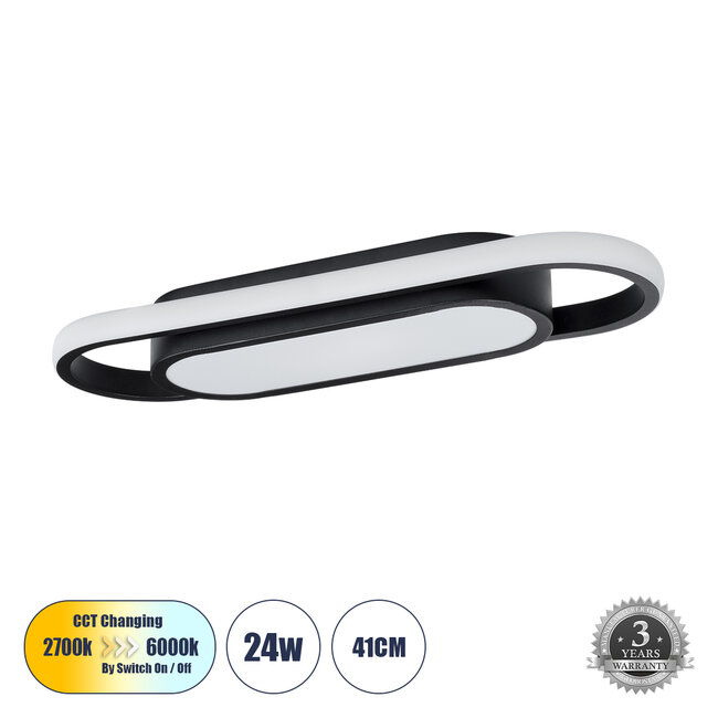 IGOR 61216 Φωτιστικό Οροφής Linear Design LED CCT 24W 2880lm 210° AC 220-240V - Εναλλαγή Φωτισμού μέσω Διακόπτη On/Off All In One Ψυχρό 6000k+Φυσικό 4500k+Θερμό 2700k Μ41 x Π13 x Υ4.5cm - Μαύρο - 1