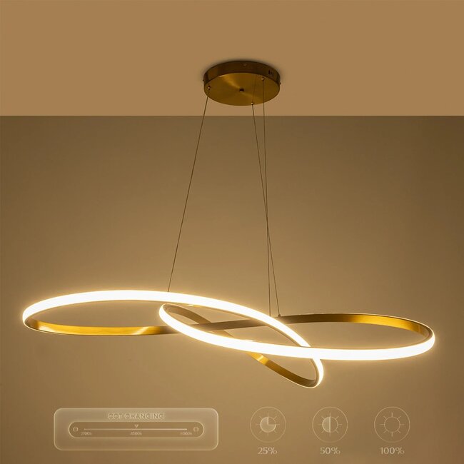 DEXTER 60920 Μοντέρνο Κρεμαστό Φωτιστικό Οροφής LED 120W 13440lm 300° AC 220-240V IP20 Ρυθμιζόμενο Λευκό CCT με Χειριστήριο από 2700K έως 6000K Dimmable - Lumileds SMD Chip - Χρυσό Βούρτσας - Μ103 x Π103 x Υ30cm - 3 Χρόνια Εγγύηση - 13